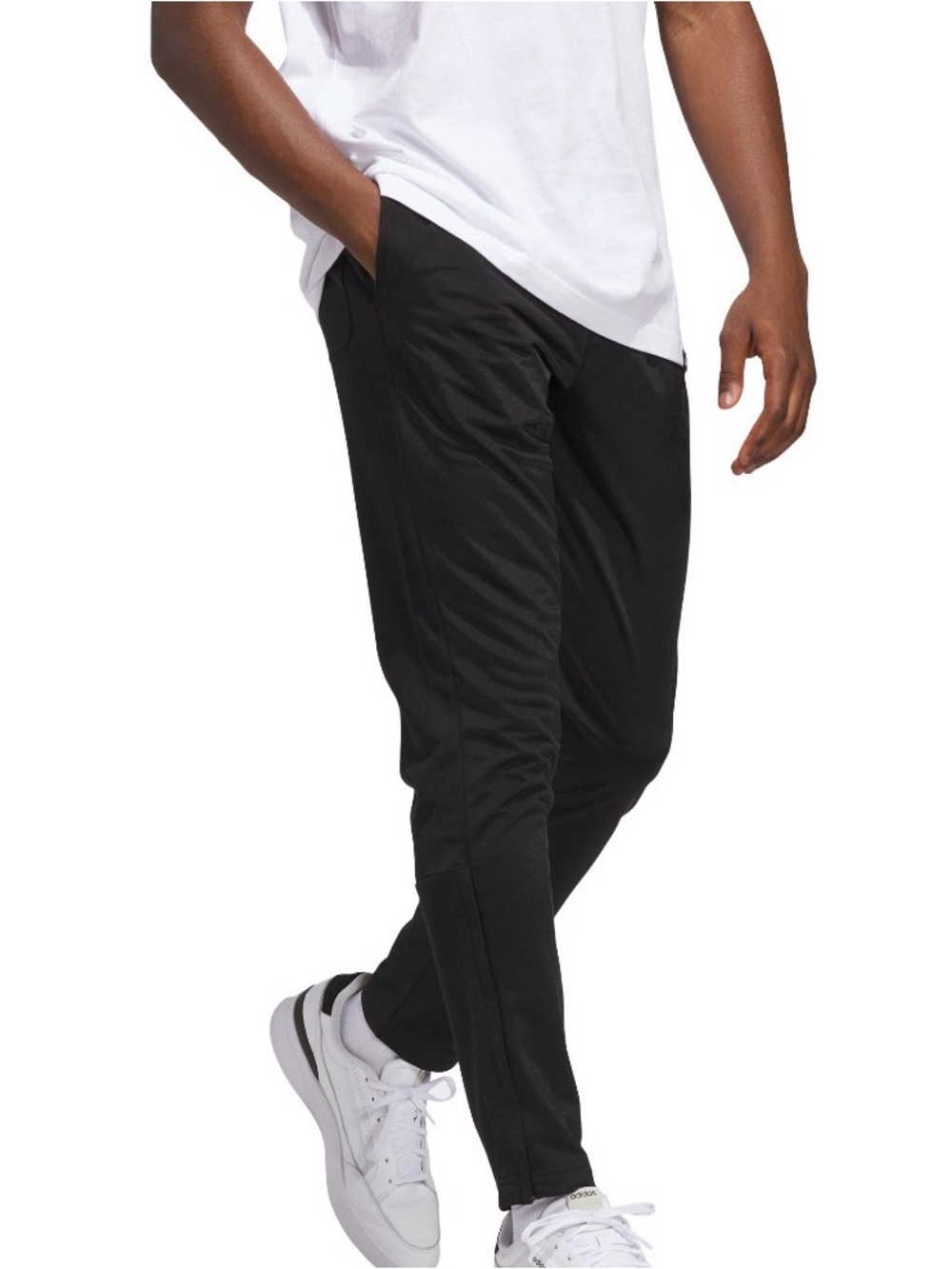 NWT Adidas Black Track Pants Men’s Medium Tapered Casual Drawstring Zip Hem